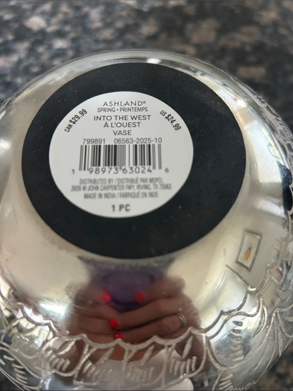 ASHLAND ETCHED SILVER FLORAL METAL VASE NWT